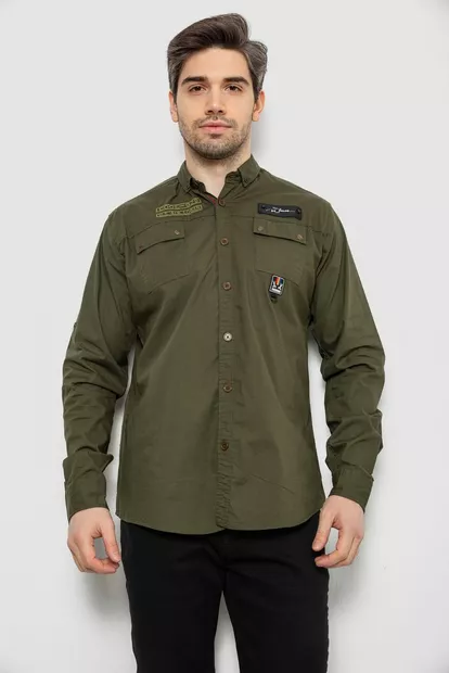 Рубашка мужская однотонная с принтом, цвет хаки, 186R01