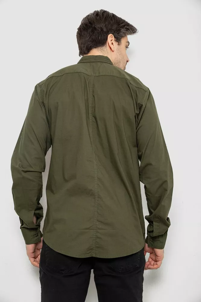 Купить Рубашка мужская однотонная с принтом, цвет хаки, 186R01 - Фото №4