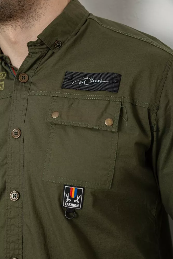 Купить Рубашка мужская однотонная с принтом, цвет хаки, 186R01 - Фото №5