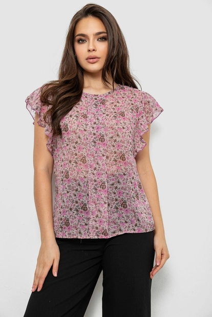 Блуза з принтом, колір пудровий, 230R0205-1