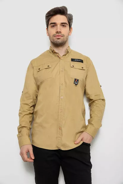 Сорочка чоловіча однотонна з принтом, колір бежевий, 186R01