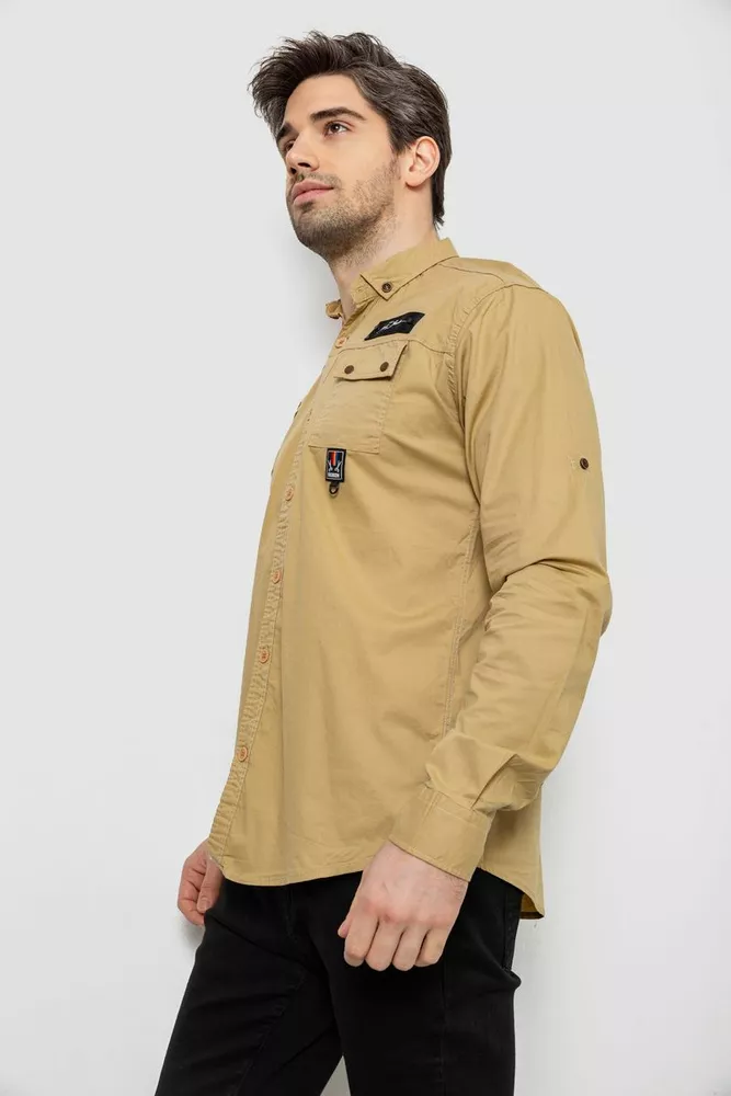 Купить Рубашка мужская однотонная с принтом, цвет бежевый, 186R01 - Фото №3