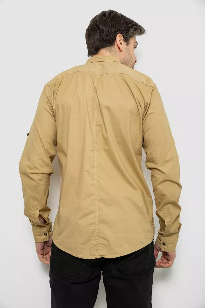 Купить Рубашка мужская однотонная с принтом, цвет бежевый, 186R01 - Фото №4