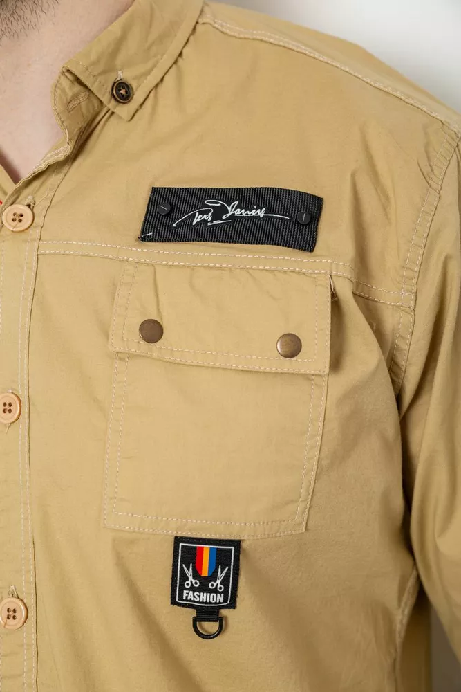 Купить Рубашка мужская однотонная с принтом, цвет бежевый, 186R01 - Фото №5