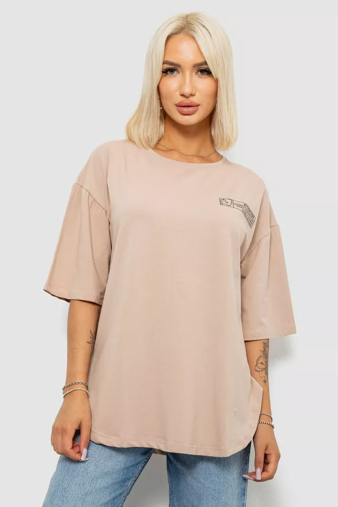 Купить Футболка женская с принтом, цвет бежевый, 244R2017 - Фото №1