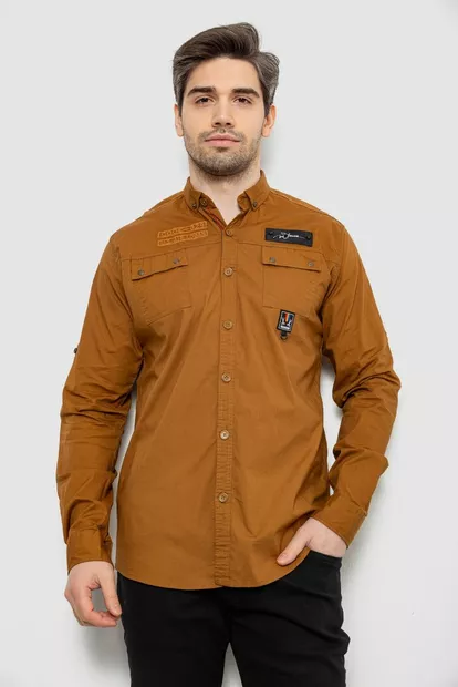 Сорочка чоловіча однотонна з принтом, колір коричневий, 186R01