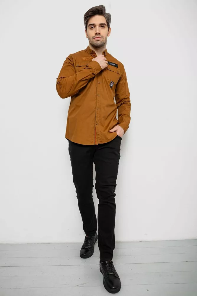 Купить Рубашка мужская однотонная с принтом, цвет коричневый, 186R01 - Фото №2