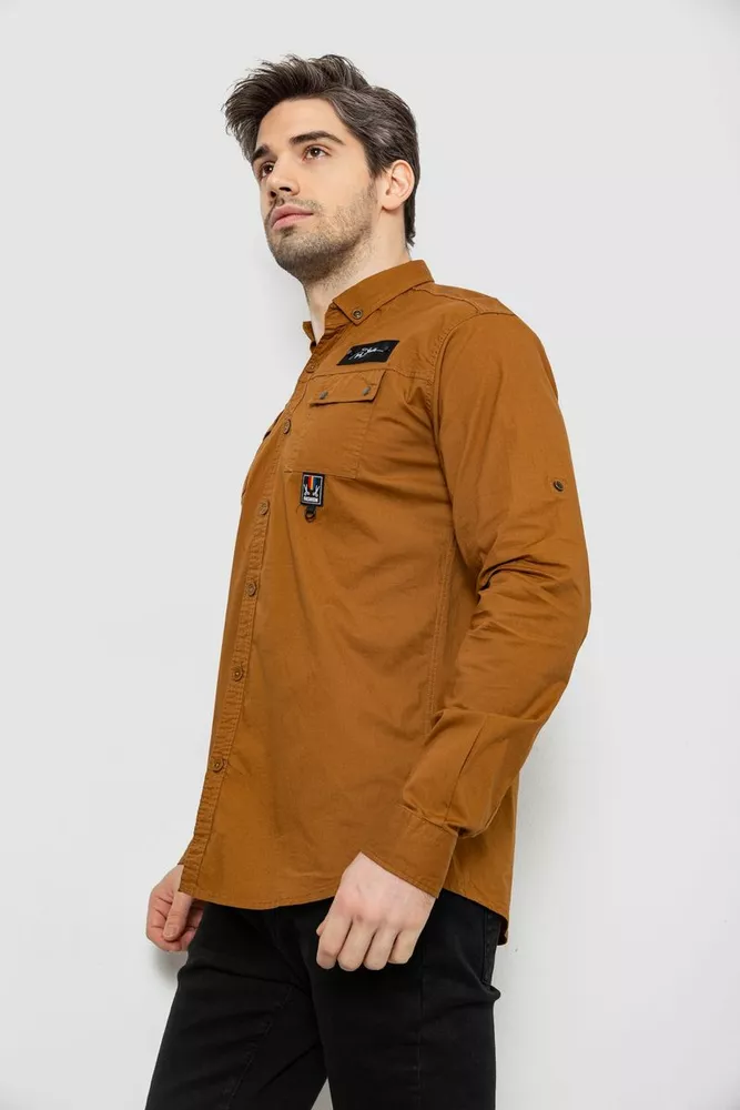 Купить Рубашка мужская однотонная с принтом, цвет коричневый, 186R01 - Фото №3