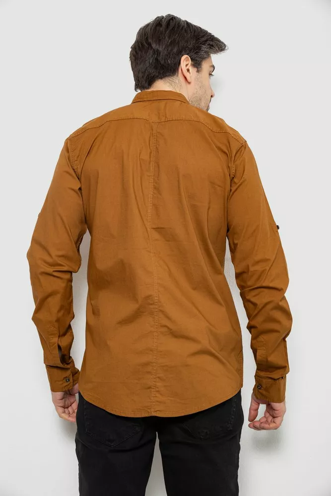 Купить Рубашка мужская однотонная с принтом, цвет коричневый, 186R01 - Фото №4