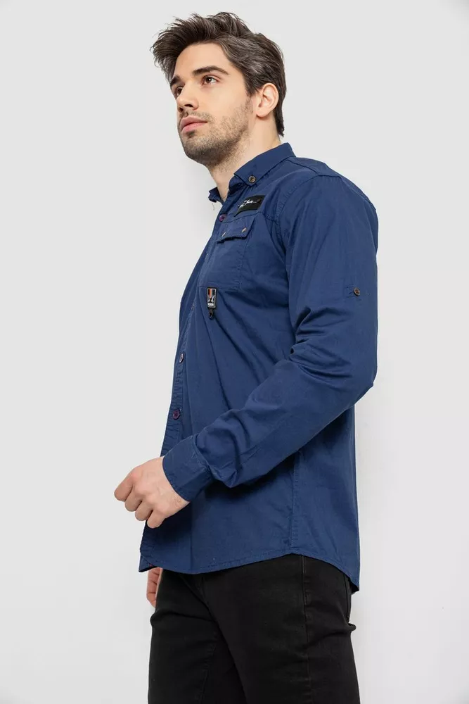 Купить Рубашка мужская однотонная с принтом, цвет синий, 186R01 - Фото №3