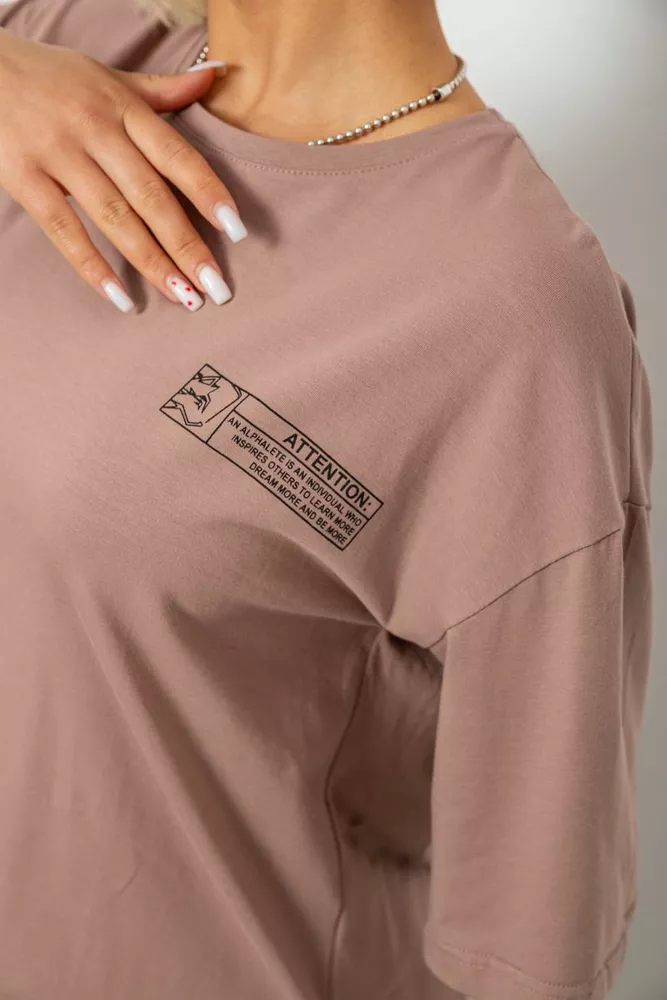 Купить Футболка женская с принтом, цвет мокко, 244R2017 - Фото №5