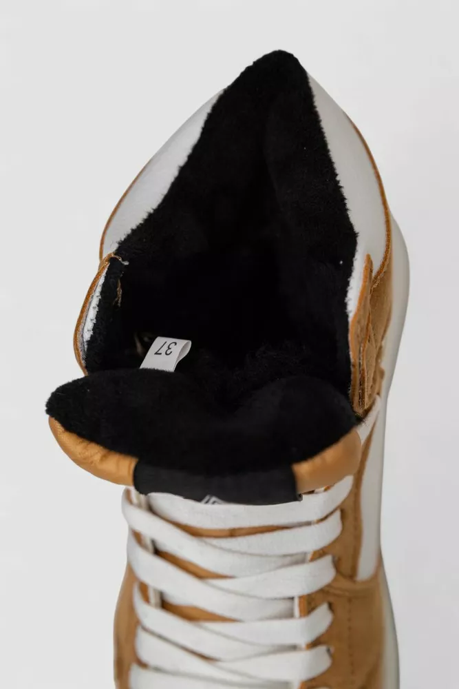 Купити Кросівки жіночі зимові на хутрі, колір біло-жовтий, 248RHB470 - Фото №6