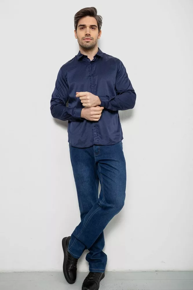 Купити Сорочка чоловіча однотонна з принтом, колір синій, 186R6918-5 оптом - Фото №2