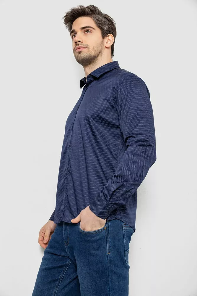 Купити Сорочка чоловіча однотонна з принтом, колір синій, 186R6918-5 оптом - Фото №3