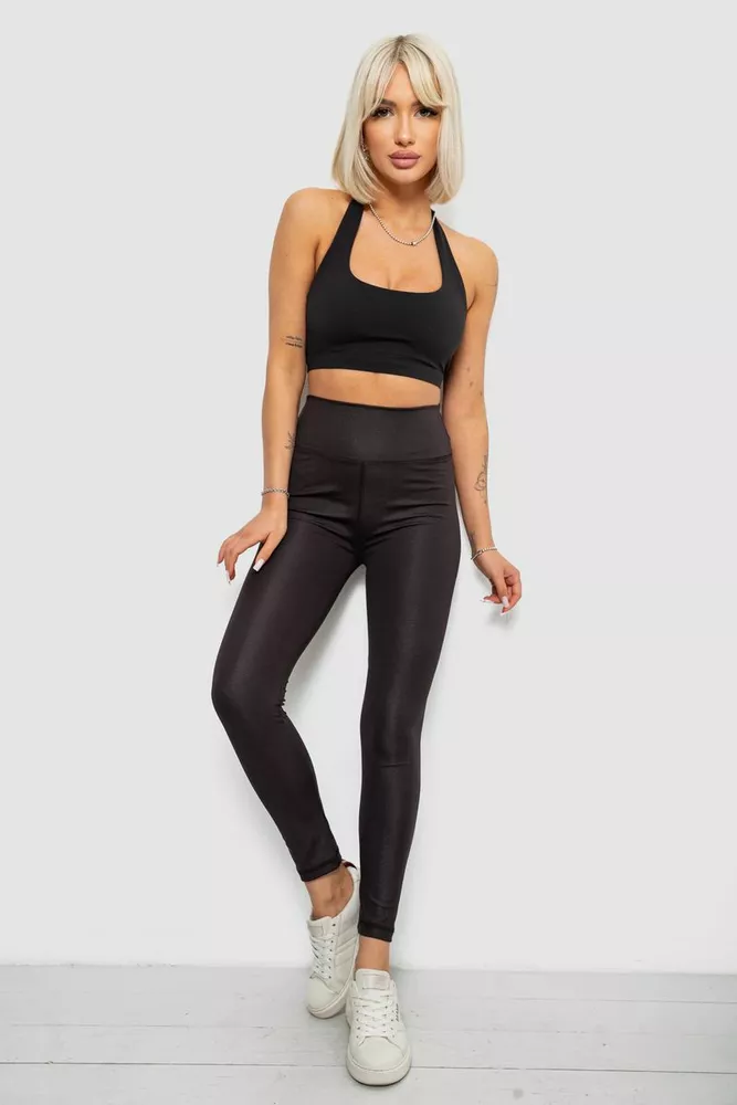 Купити Лосини жіночі однотонні з принтом, колір чорний, 214R926 оптом - Фото №2