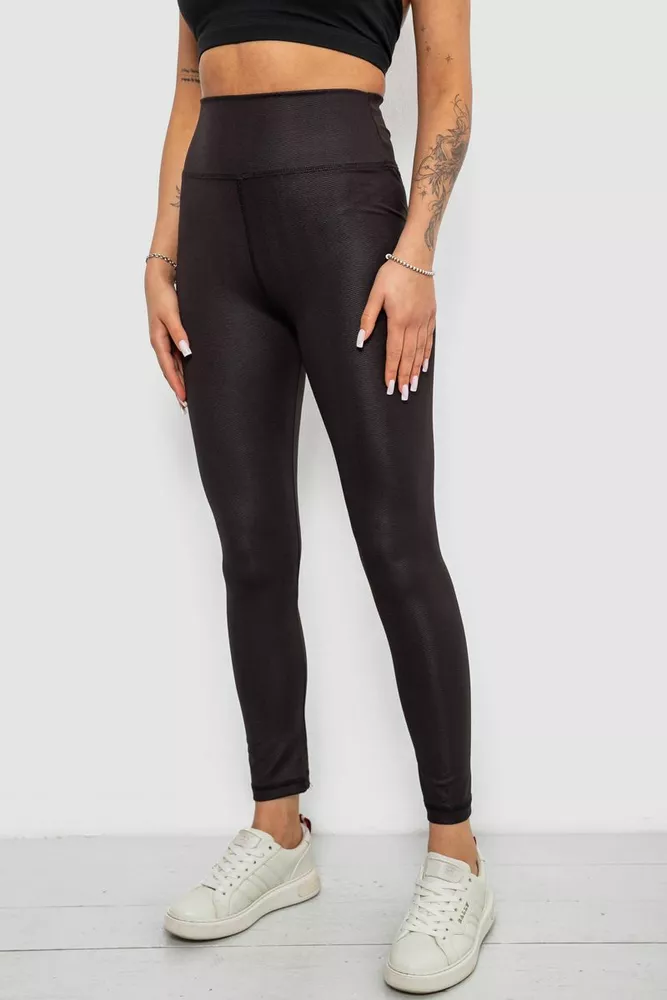 Купити Лосини жіночі однотонні з принтом, колір чорний, 214R926 оптом - Фото №3