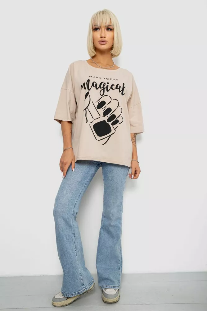 Купити Футболка жіноча з принтом, колір світло-бежевий, 244R6005 - Фото №2