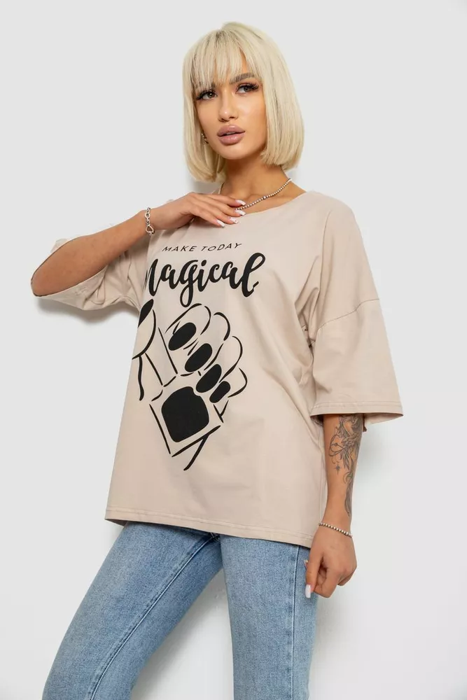 Купити Футболка жіноча з принтом, колір світло-бежевий, 244R6005 - Фото №3
