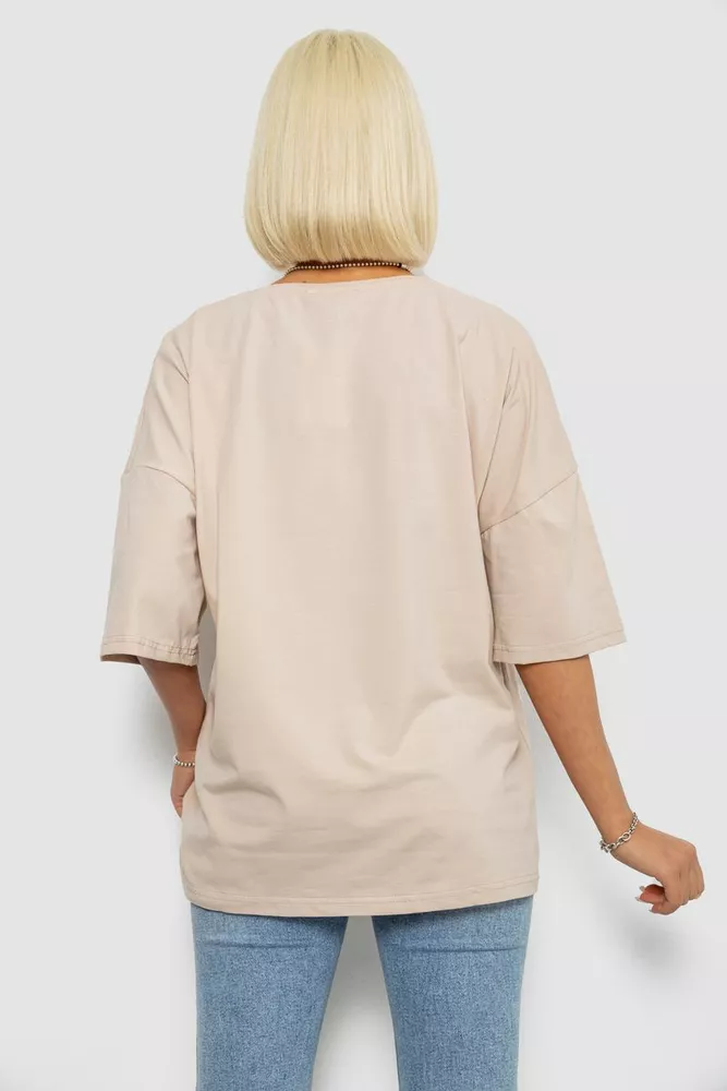 Купити Футболка жіноча з принтом, колір світло-бежевий, 244R6005 - Фото №4