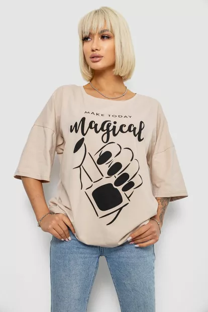 Футболка жіноча з принтом, колір світло-бежевий, 244R6005