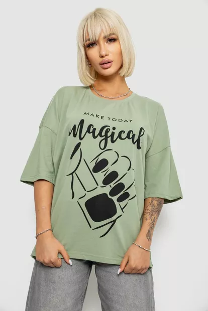 Футболка жіноча з принтом, колір оливковий, 244R6005