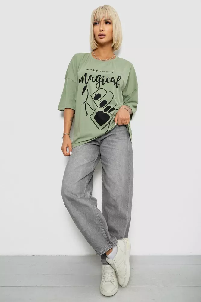 Купити Футболка жіноча з принтом, колір оливковий, 244R6005 оптом - Фото №2