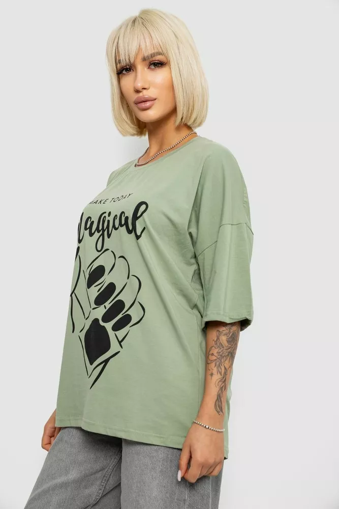Купити Футболка жіноча з принтом, колір оливковий, 244R6005 оптом - Фото №3