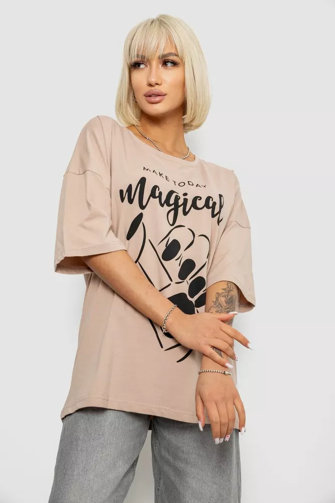 Купити Футболка жіноча з принтом, колір бежевий, 244R6005 - Фото №1