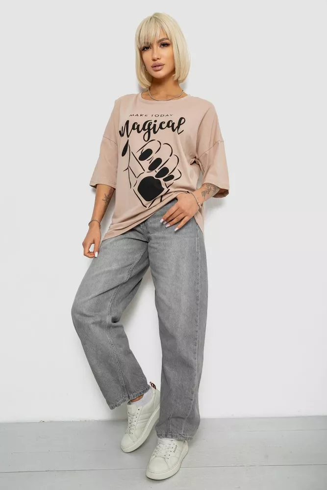 Купити Футболка жіноча з принтом, колір бежевий, 244R6005 - Фото №2