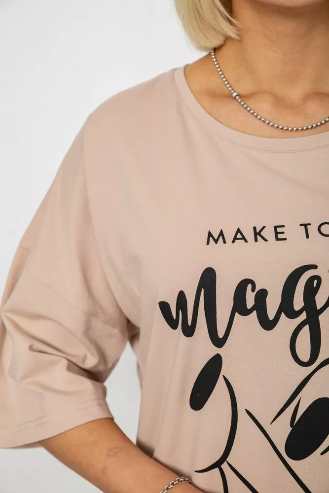 Купити Футболка жіноча з принтом, колір бежевий, 244R6005 - Фото №5