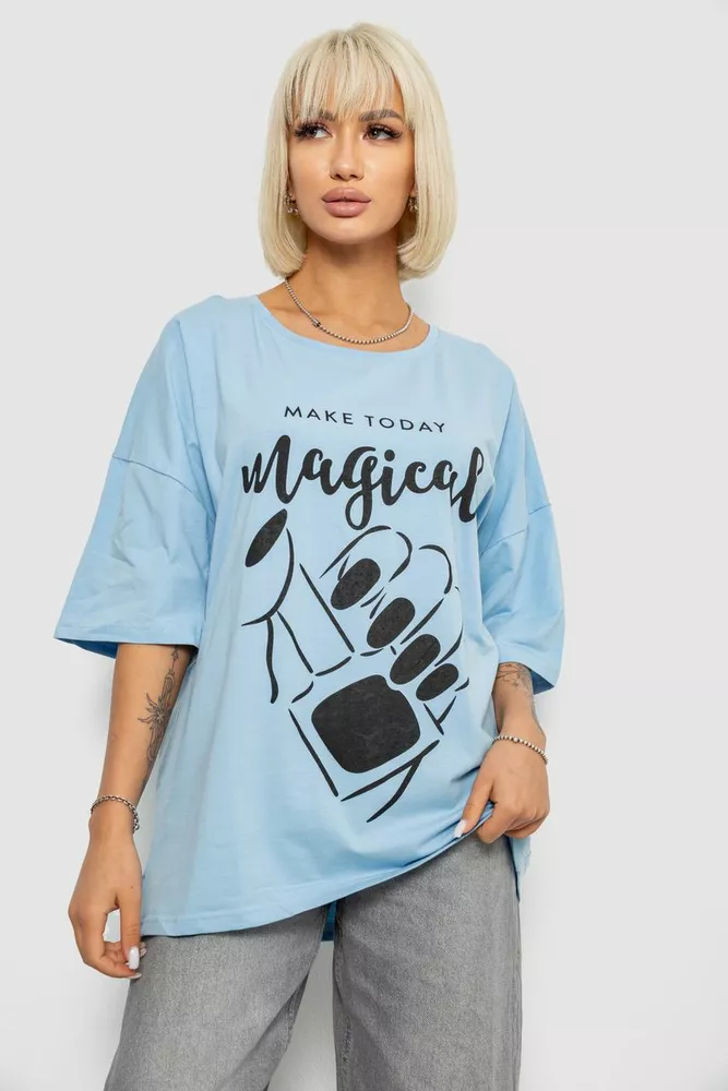 Купити Футболка жіноча з принтом, колір блакитний, 244R6005 - Фото №1
