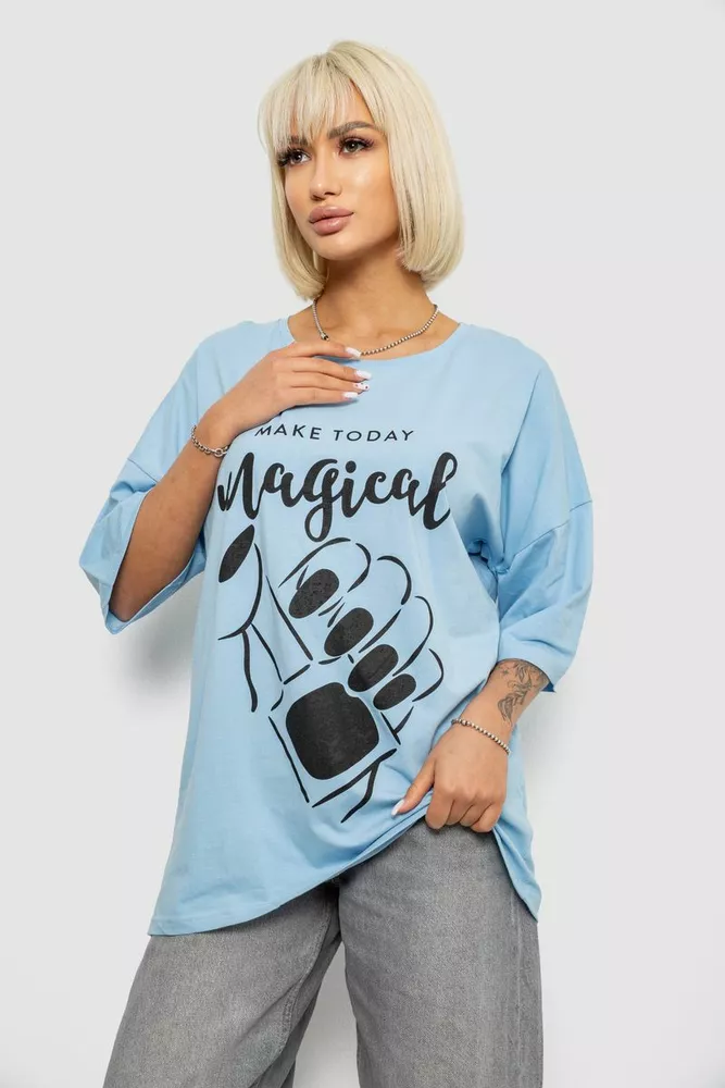 Купити Футболка жіноча з принтом, колір блакитний, 244R6005 - Фото №3