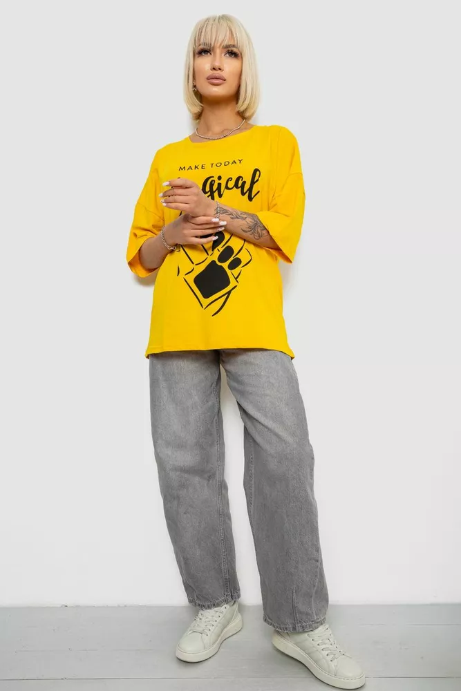 Купити Футболка жіноча з принтом, колір жовтий, 244R6005 оптом - Фото №2