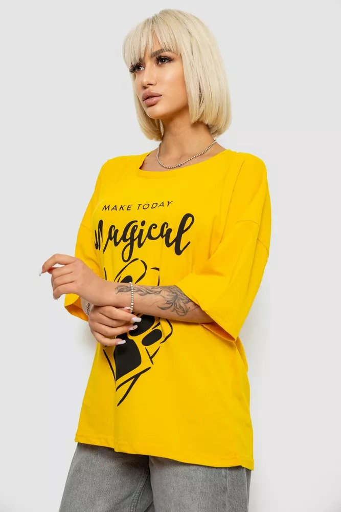 Купити Футболка жіноча з принтом, колір жовтий, 244R6005 оптом - Фото №3