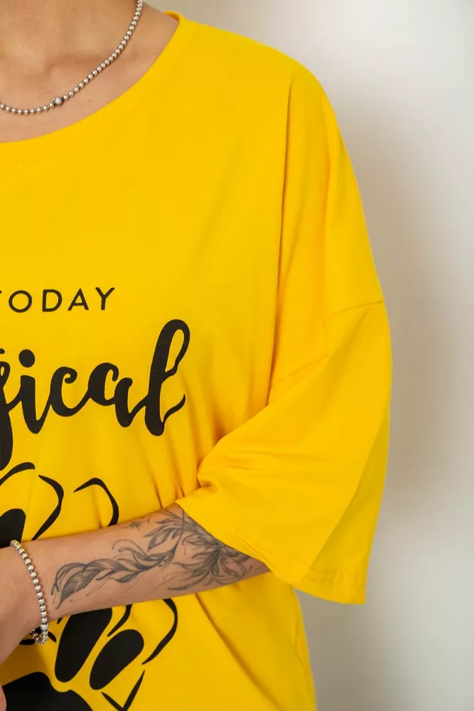Купити Футболка жіноча з принтом, колір жовтий, 244R6005 оптом - Фото №5