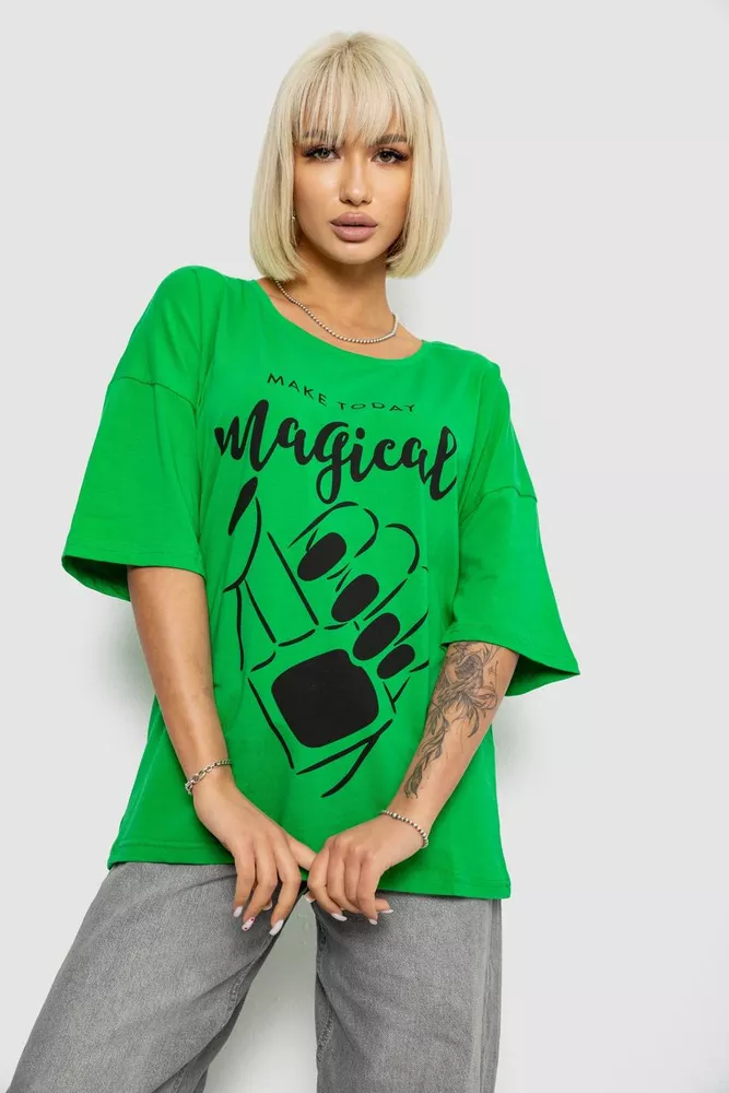Купити Футболка жіноча з принтом, колір зелений, 244R6005 - Фото №1