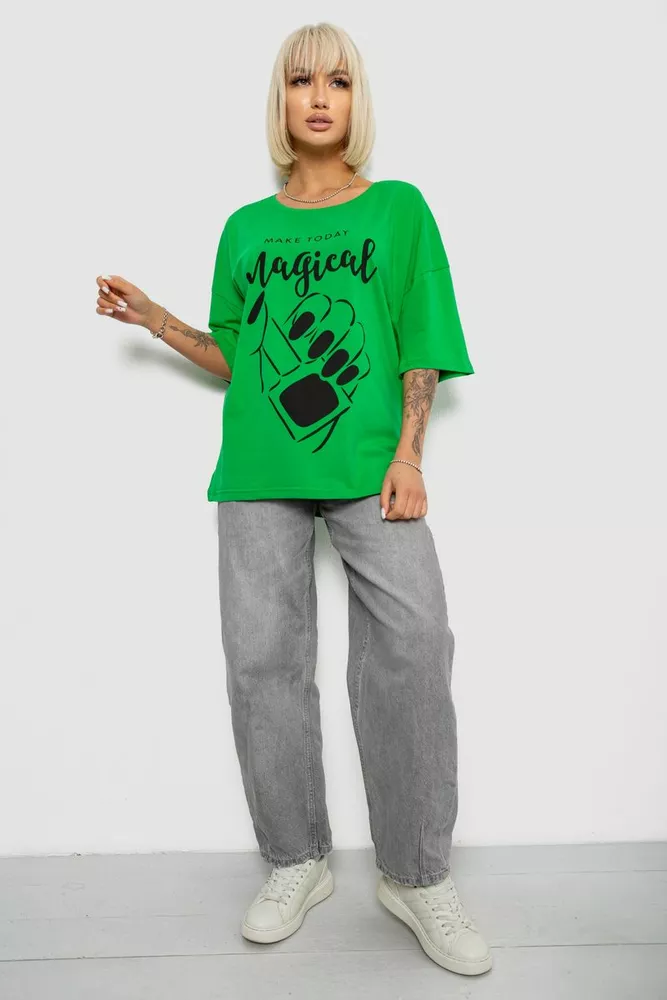 Купити Футболка жіноча з принтом, колір зелений, 244R6005 - Фото №2