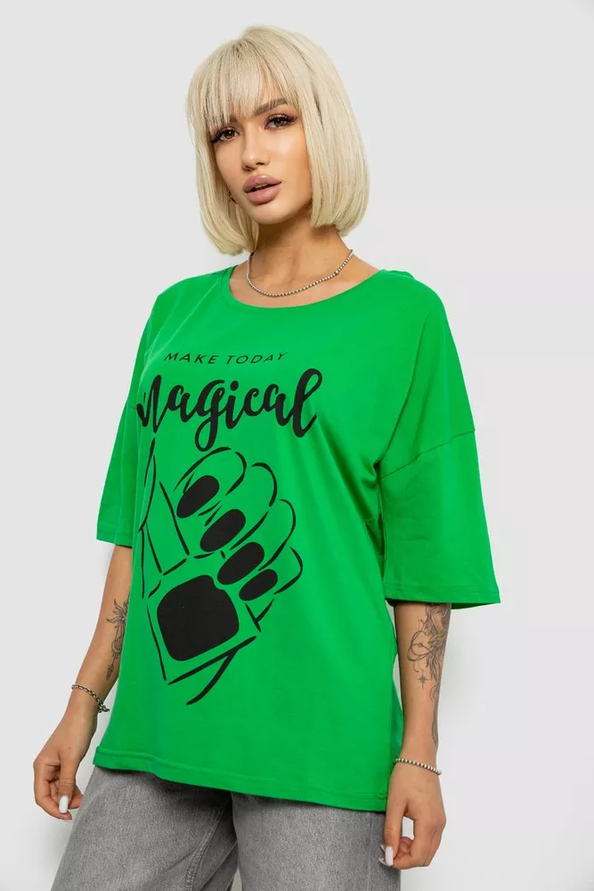 Купити Футболка жіноча з принтом, колір зелений, 244R6005 - Фото №3