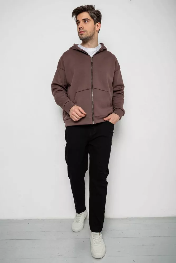 Купить Кофта мужская на флисе с капюшоном  -уценка, цвет мокко, 238R58698-U - Фото №2