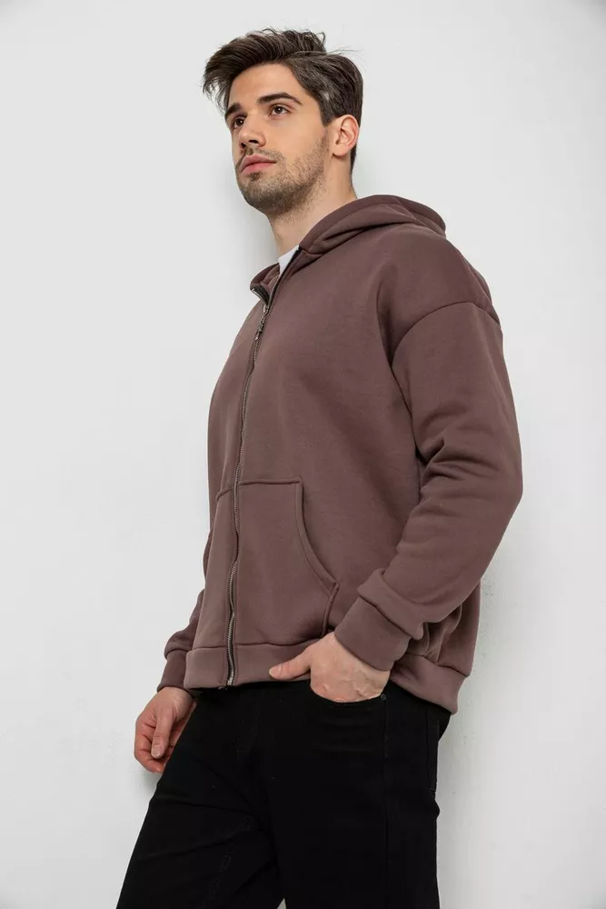 Купить Кофта мужская на флисе с капюшоном  -уценка, цвет мокко, 238R58698-U - Фото №3