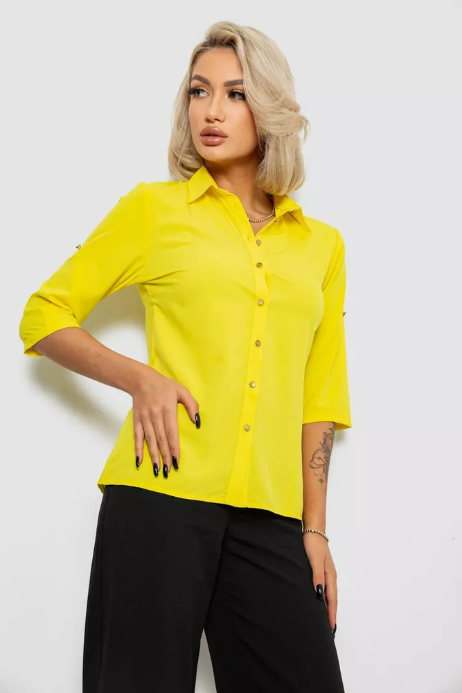 Купити Блуза класична однотонна, колір жовтий, 230R1110 - Фото №3