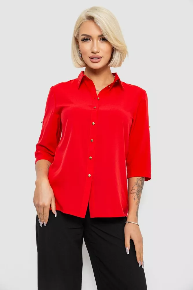 Купить Блуза классическая однотонная, цвет красный, 230R1110 - Фото №1