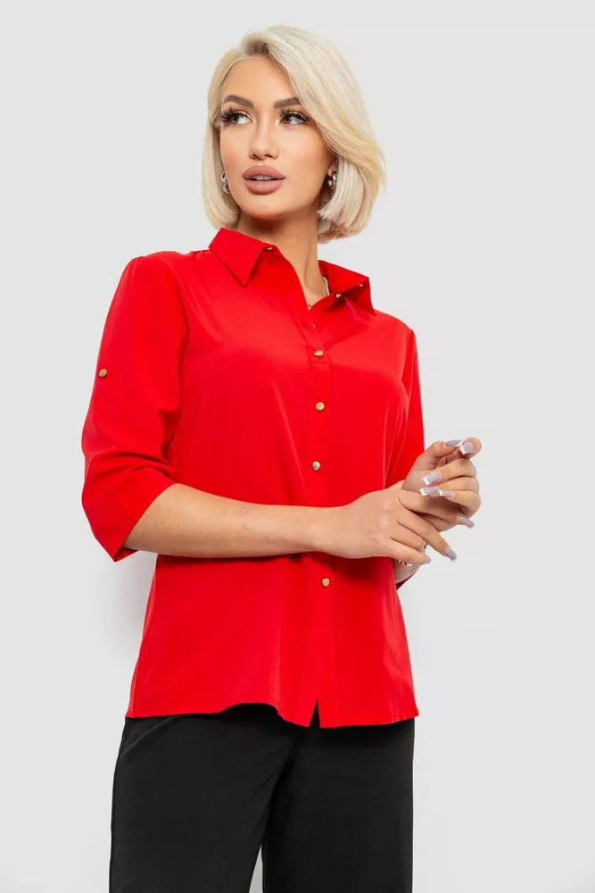 Купить Блуза классическая однотонная, цвет красный, 230R1110 - Фото №3