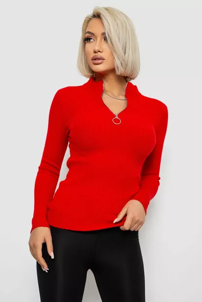 Кофта жіноча на блискавці в рубчик, колір червоний, 204R041