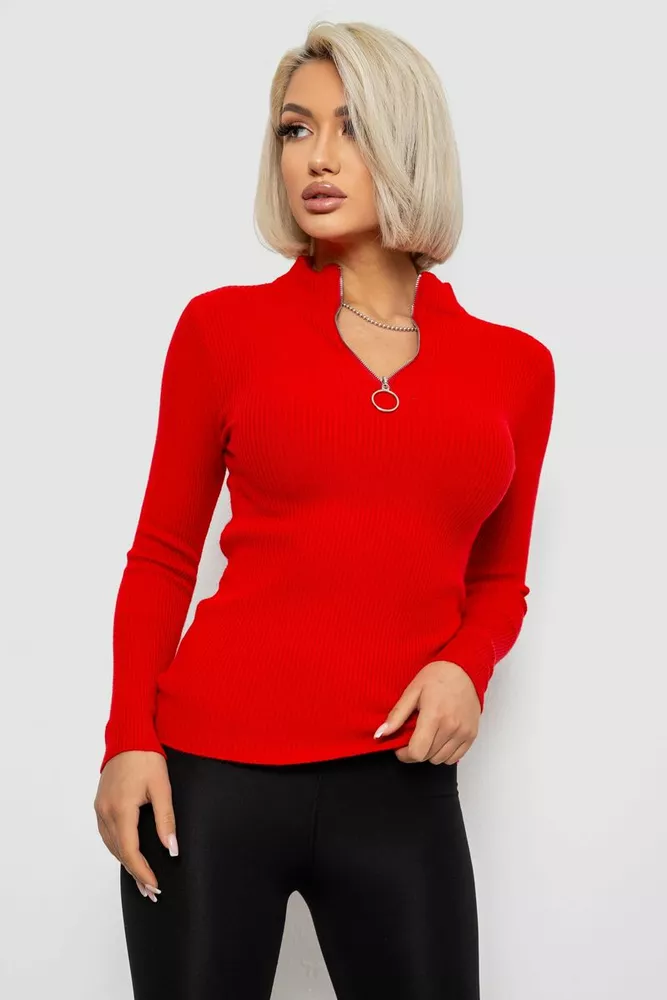 Купити Кофта жіноча на блискавці в рубчик, колір червоний, 204R041 - Фото №1