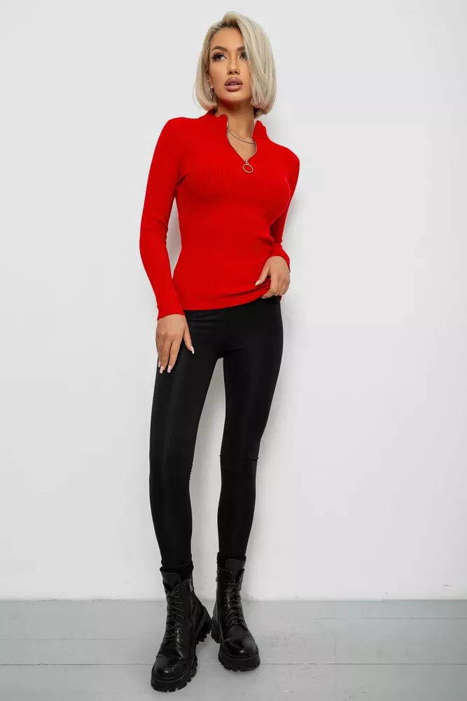 Купити Кофта жіноча на блискавці в рубчик, колір червоний, 204R041 - Фото №2