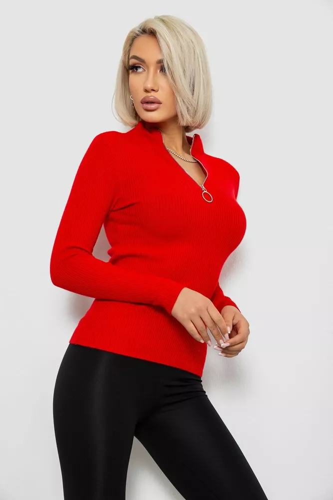 Купити Кофта жіноча на блискавці в рубчик, колір червоний, 204R041 - Фото №3