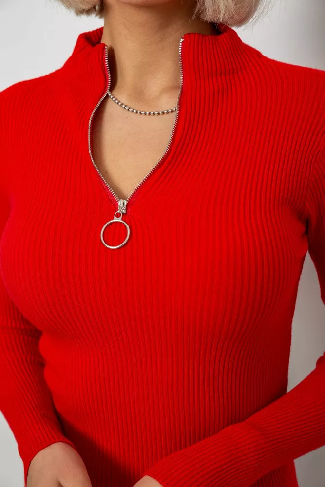 Купити Кофта жіноча на блискавці в рубчик, колір червоний, 204R041 - Фото №5