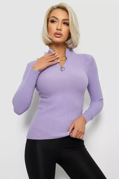 Кофта жіноча на блискавці в рубчик, колір бузковий, 204R041