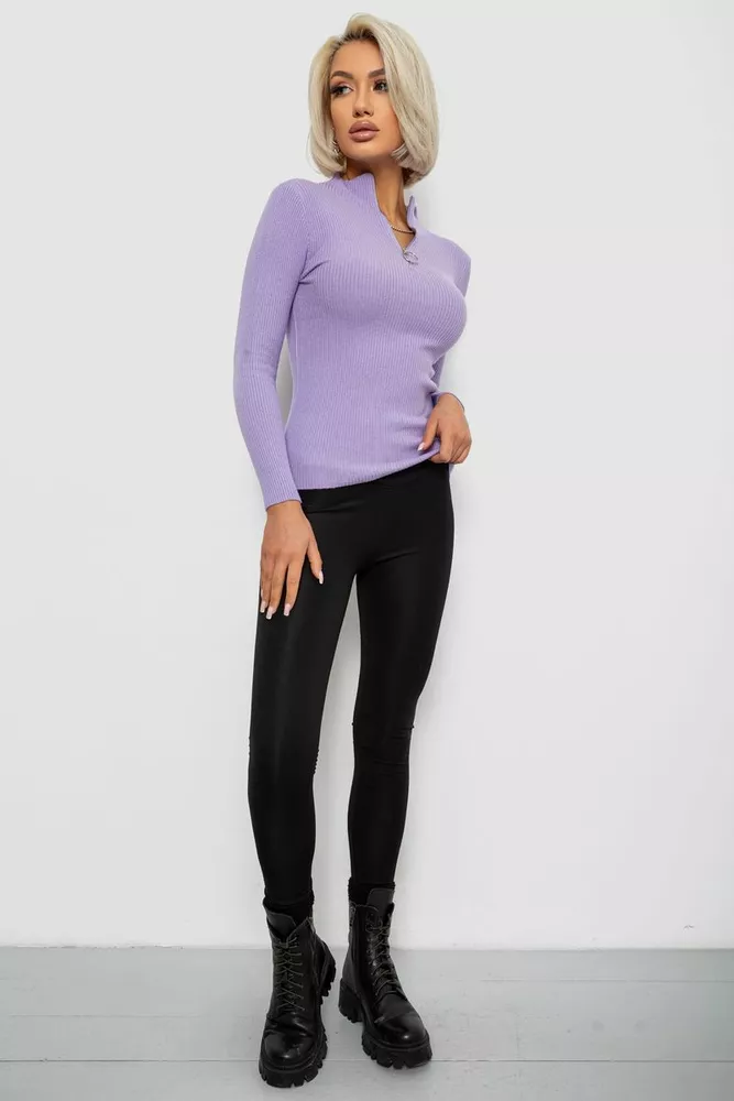 Купити Кофта жіноча на блискавці в рубчик, колір бузковий, 204R041 - Фото №2